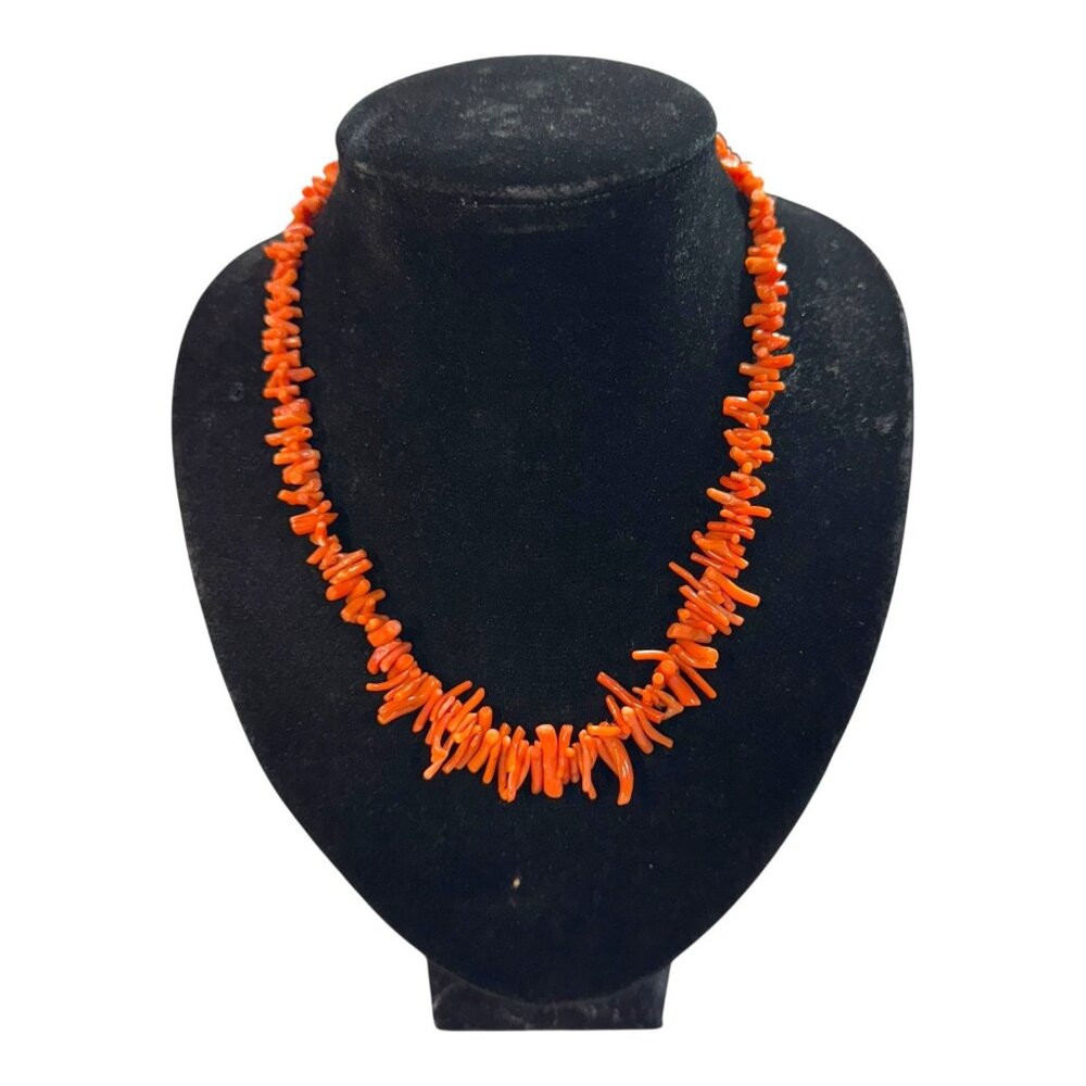 Vintage Red Coral Branch Beaded Necklace Statement 16" Natural Southwest